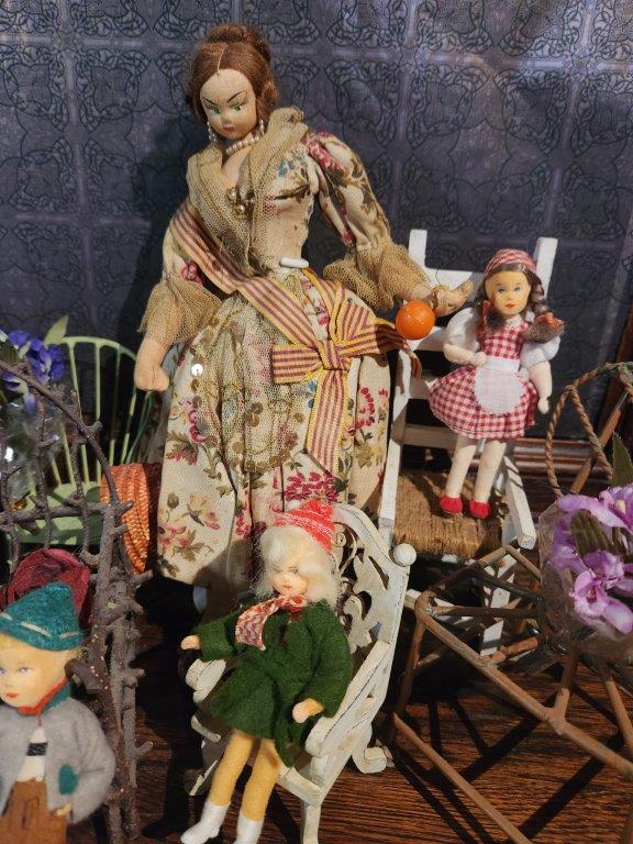Assortment of Doll Chairs, Dolls, Bird Figurine