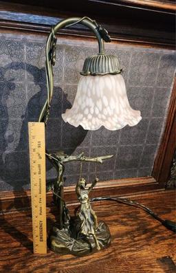 Art Deco style M Moreau Bronze Tulip Lamp "Girl on Swing"