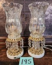 Pair Gorgeous Cut Glass Shades and Crystal "Drops" Lamps