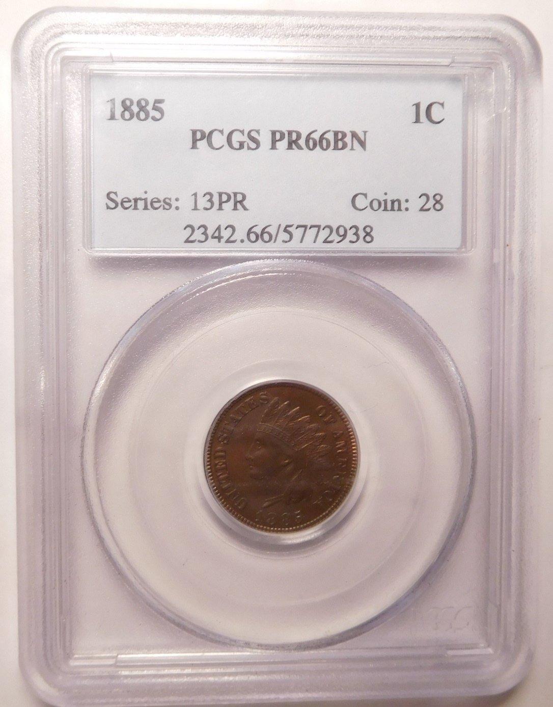 1885 INDIAN CENT PCGS PROOF-66 BROWN