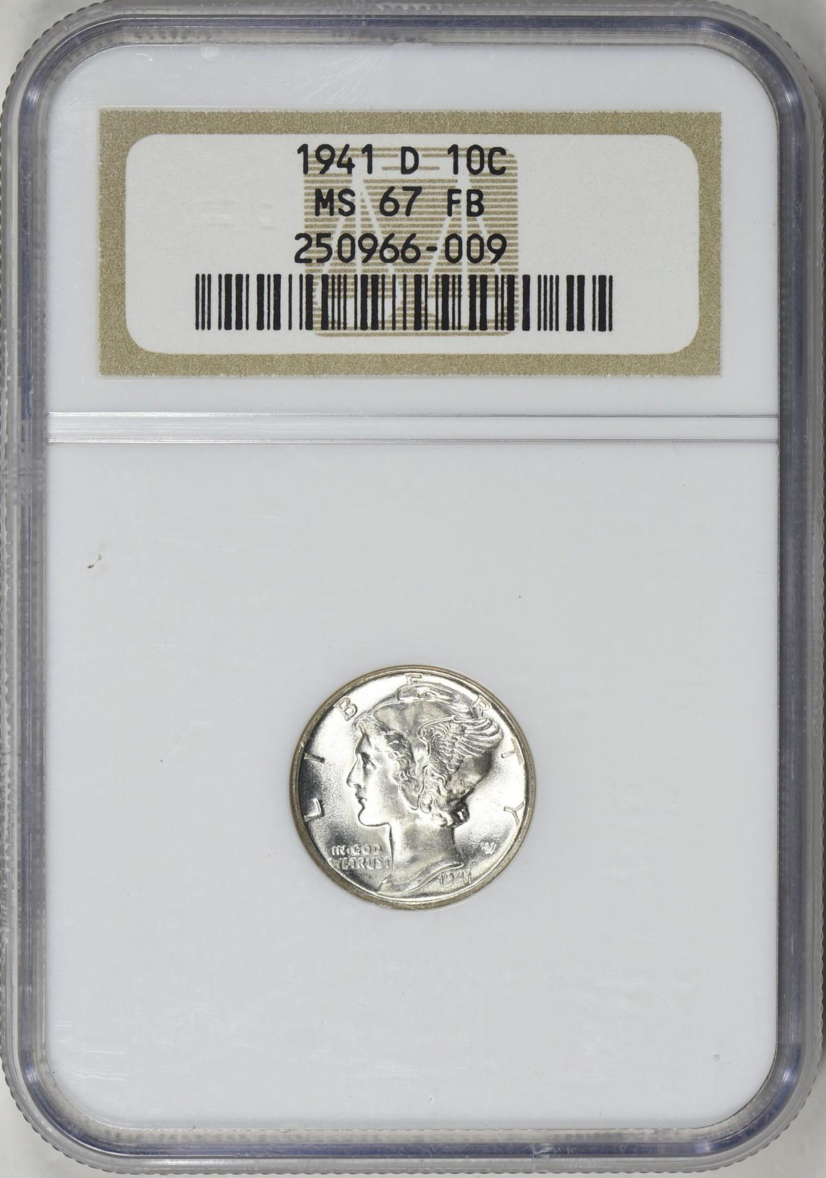 1941-D MERCURY DIME NGC MS-67 FULL BANDS