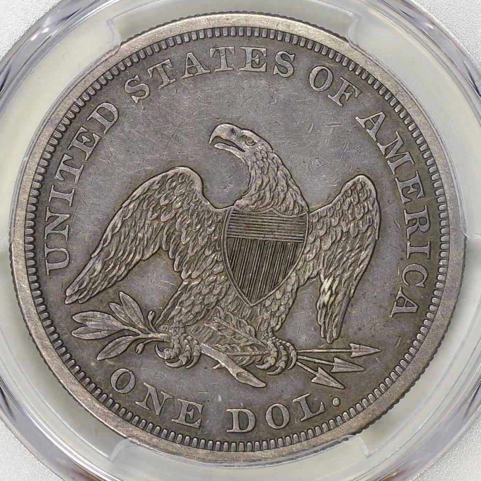 1861 LIBERTY SEATED DOLLAR PCGS XF DETAILS CLEANED