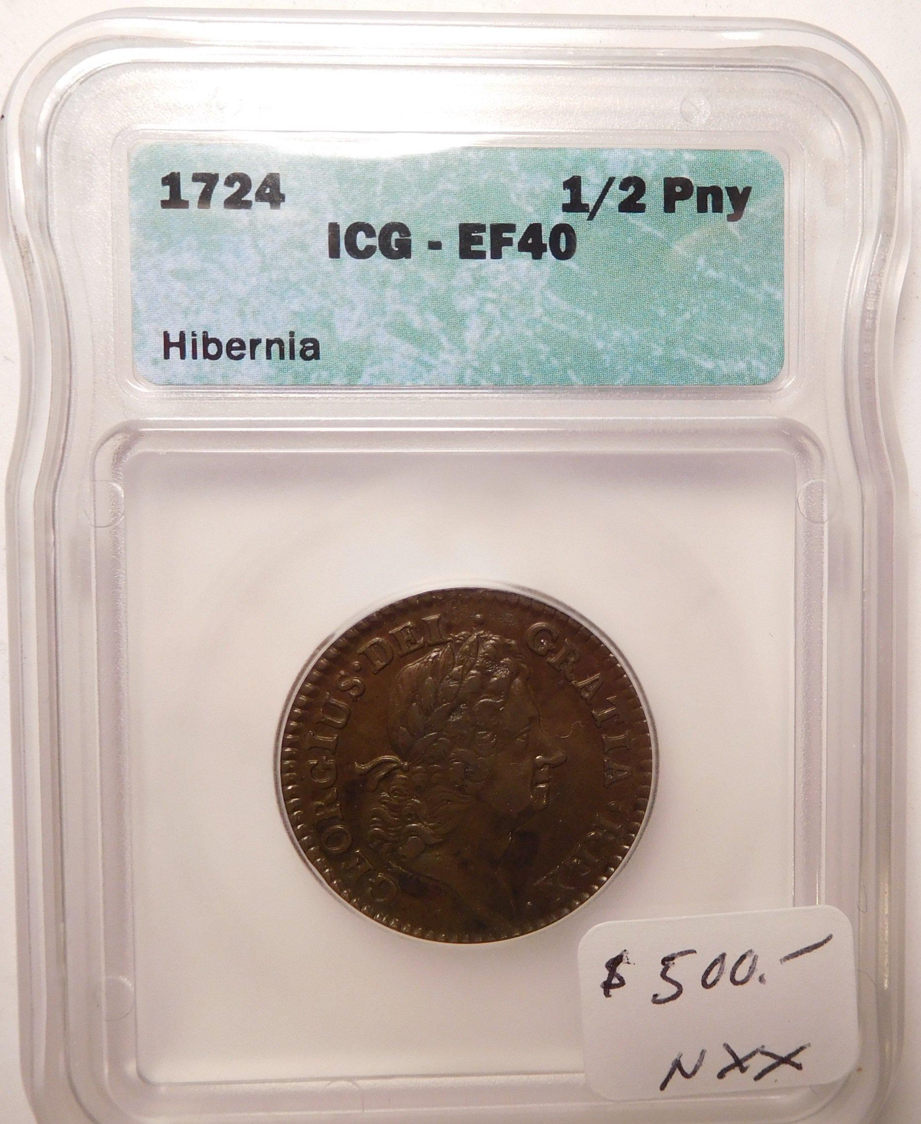 1724 HIBERNIA HALF PENNY ICG XF-40