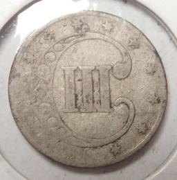 1851 TY 1 THREE CENT SILVER G/VG