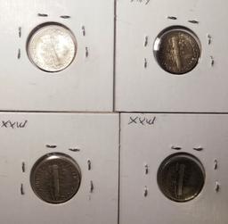 (4) MISC. DATE MERCURY DIMES F-BU (4 COINS)