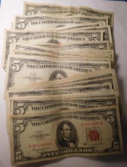 (34) 1963 $5.00 UNITED STATES NOTES VG-UNC