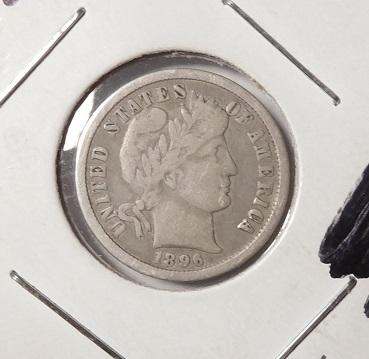 1896-O BARBER DIME VF