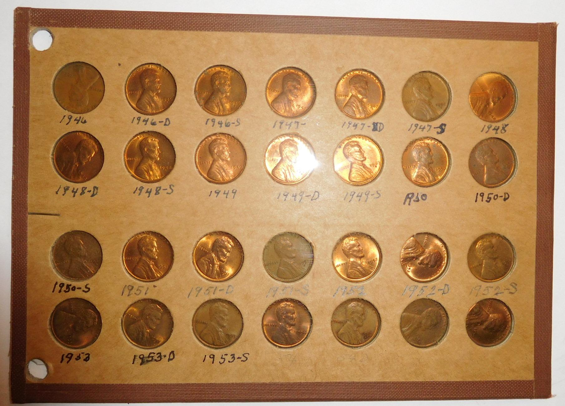 BEAUTIFUL LINCOLN CENT SET 1909-1958 IN OLD NATIONAL RING BINDER (140 COINS VG-BU)