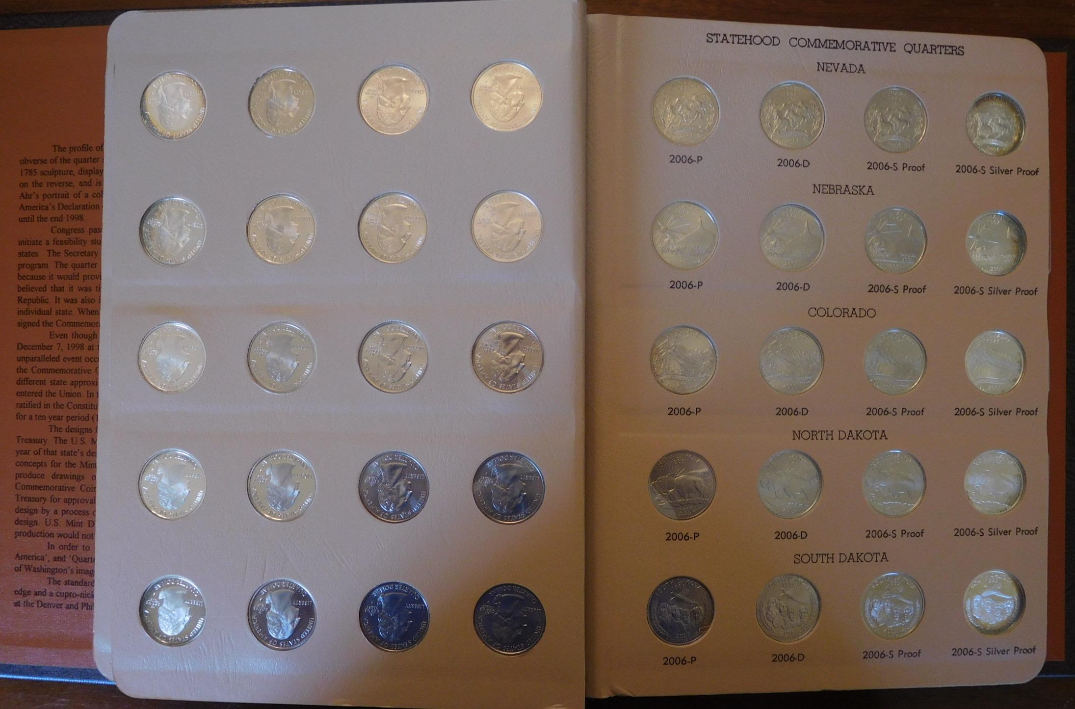 STATEHOOD COMMEM. QUARTER SET IN ALBUM 2004-2008 INCL. SILVER PROOFS (100 COINS)