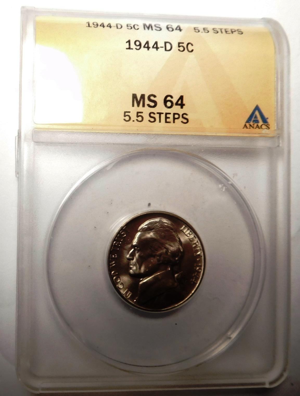 1944-D 5.5 STEPS JEFERSON NICKEL ANACS MS-64