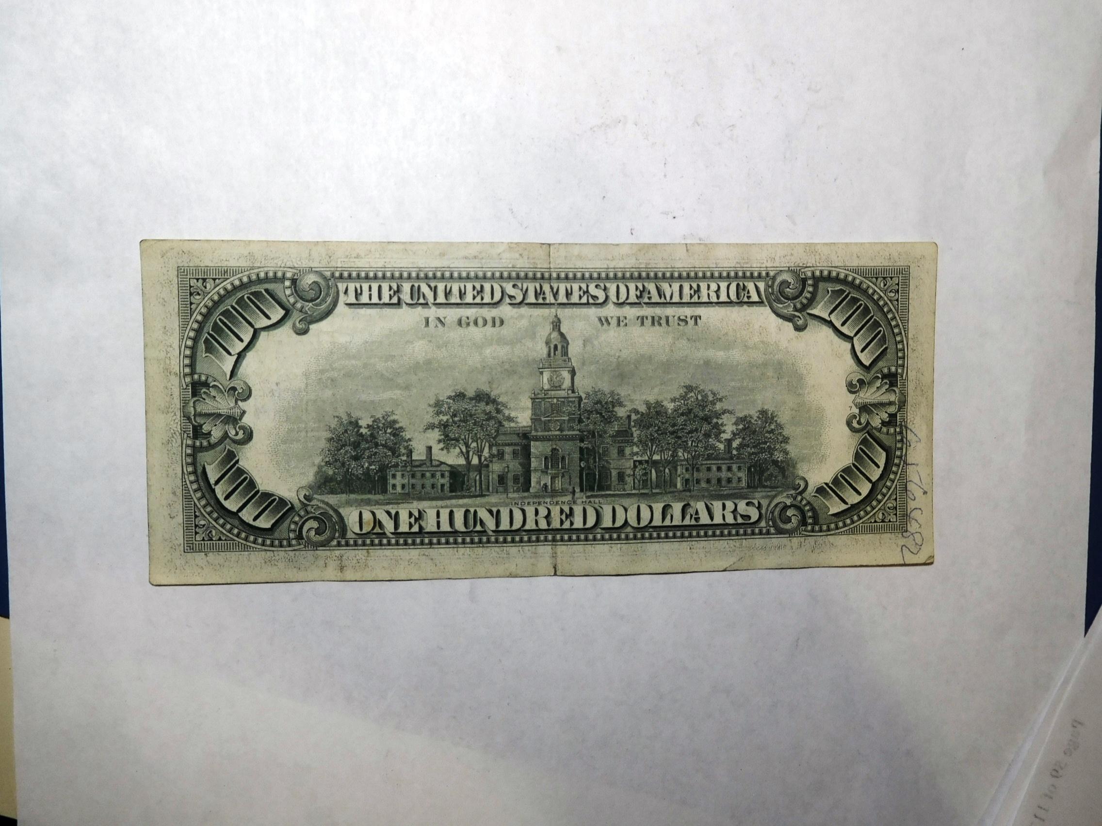 1966 $100.00 UNITED STATES NOTE INK ON OBVERSE UNC