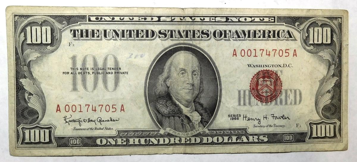 1966 $100.00 UNITED STATES NOTE VF/XF