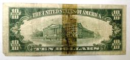 1929 $10.00 NATIONAL NOTE CHARLESTON, WV (TORN-TAPE RESIDUE)