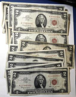 LOT OF TWENTY FIVE 1953 & 1963 $2.00 NOTES VG-CRISP UNC (25 NOTES)