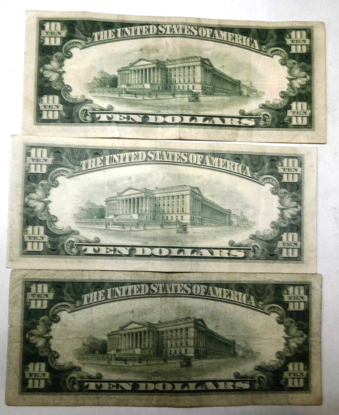 LOT OF THREE $10.00 FEDERAL NOTES F-XF (3 NOTES)