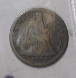 1891-S LIBERTY SEATED DIME VF