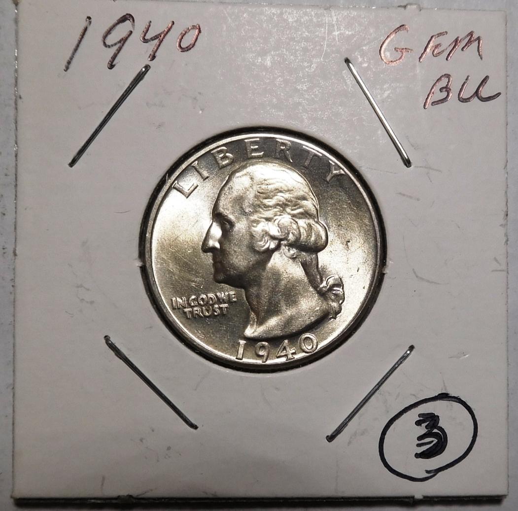 1940 WASHINGTON QUARTER GEM BU