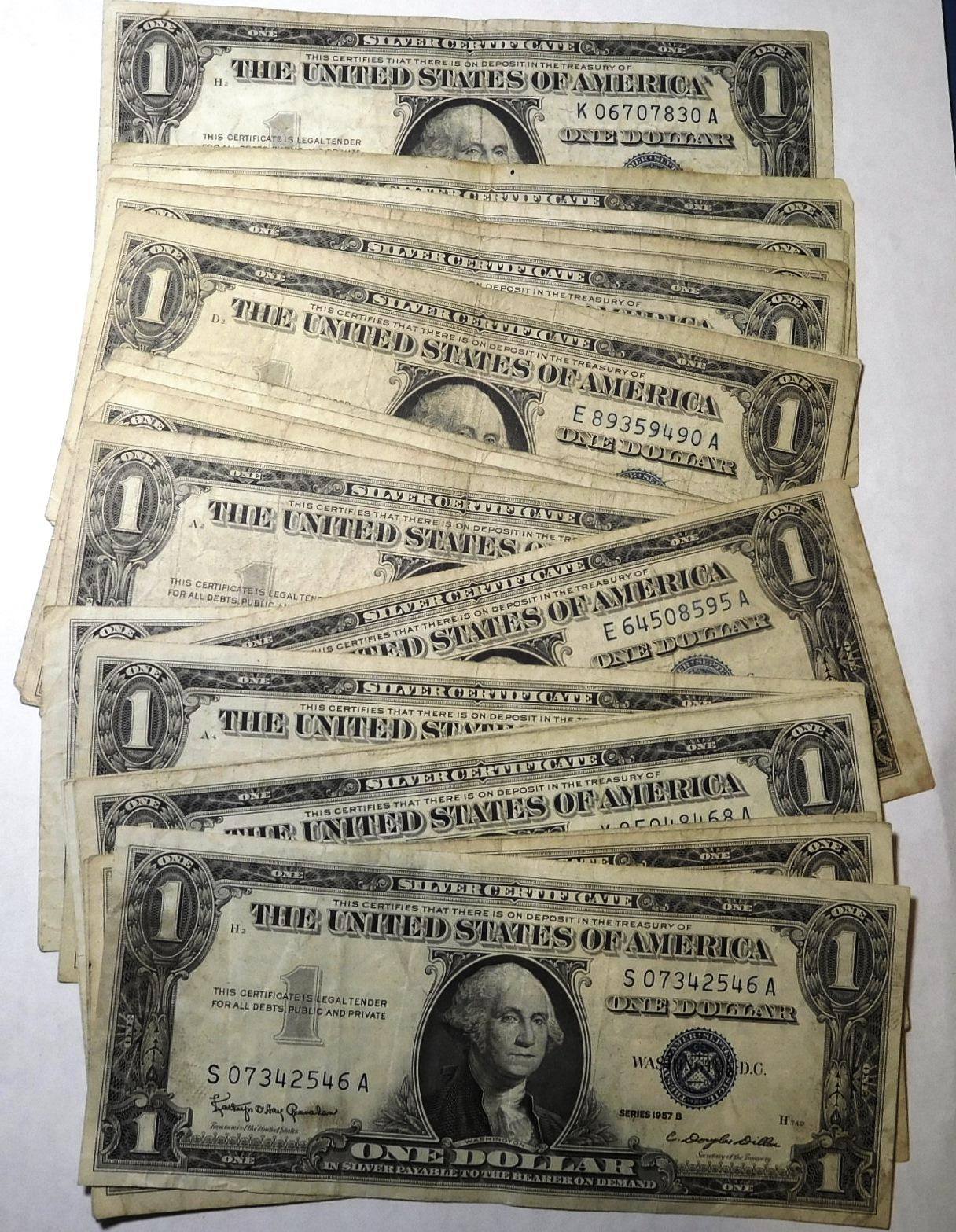 LOT OF TWENTY SIX $1.00 SILVER CERTIFICATES VG-XF (26 NOTES)