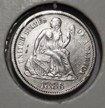 1886 LIBERTY SEATED DIME AU