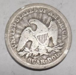 1853 ARR./RAYS SEATED QUARTER VG