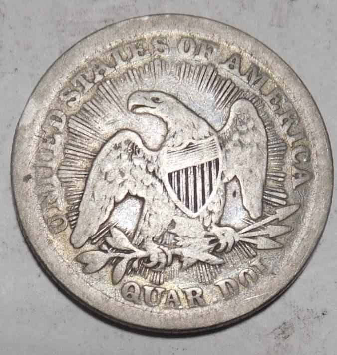 1853 ARR./RAYS SEATED QUARTER VG/FINE