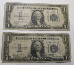 LOT OF TWO 1934 $1.00 SILVER CERTIFICATES AVE. CIRC. (TEARS)