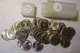 1957 WASHINGTON QUARTER GEM BU ROLL (40 COINS)