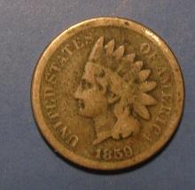 1859 INDIAN CENT G/VG