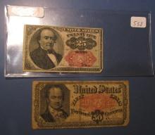 LOT OF 1874 & 1875 FRACTIONAL NOTES VG (2 NOTES)