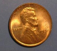 1937-D LINCOLN CENT CH BU RED