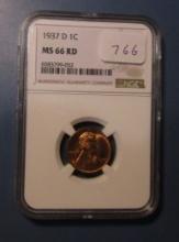 1937-D LINCOLN CENT NGC MS-66 RED