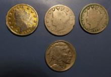 LOT OF THREE LIBERTY NICKELS & 1928 BUFFALO (4 COINS)