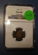 1907 INDIAN CENT NGC MS-63 BROWN