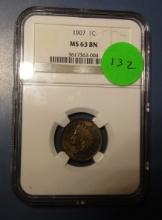 1907 INDIAN CENT NGC MS-63 BROWN