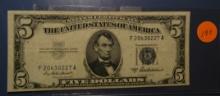 1953-A $5.00 SILVER CERTIFICATE NOTE AU/UNC