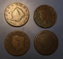 LOT OF FOUR CULL/LOW GRADE LARGE CENTS (4 COINS)