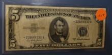 1953-A $5.00 SILVER CERTIFICATE STAR NOTE AU/UNC