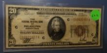 1929 $20.00 PHILADELPHIA NATIONAL NOTE VF/XF