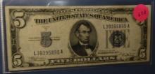 1934-B $5.00 SILVER CERTIFICATE NOTE VF