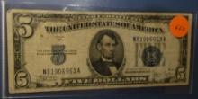 1934-C $5.00 SILVER CERTIFICATE NOTE FINE