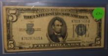 1934-A $5.00 SILVER CERTIFICATE NOTE FINE