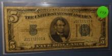 1934-A $5.00 SILVER CERTIFICATE NOTE GOOD