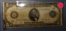 1914 RICHMOND $5.00 FEDERAL RESERVE NOTE  VG