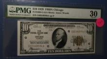 1929 $10.00 FRBN CHICAGO FR 1860-G PMG VF-30