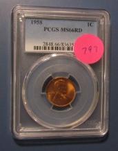 1958 LINCOLN CENT PCGS MS-66 RED