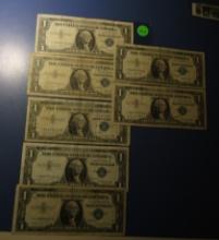 LOT OF SEVEN 1957 $1.00 SILVER CERTIFICATE NOTES AVE. CIRC. (7 NOTES)