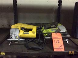 Lot of asst hand tools including (2) jig/scroll saws, (3) asst right angle grinders, and (2) asst