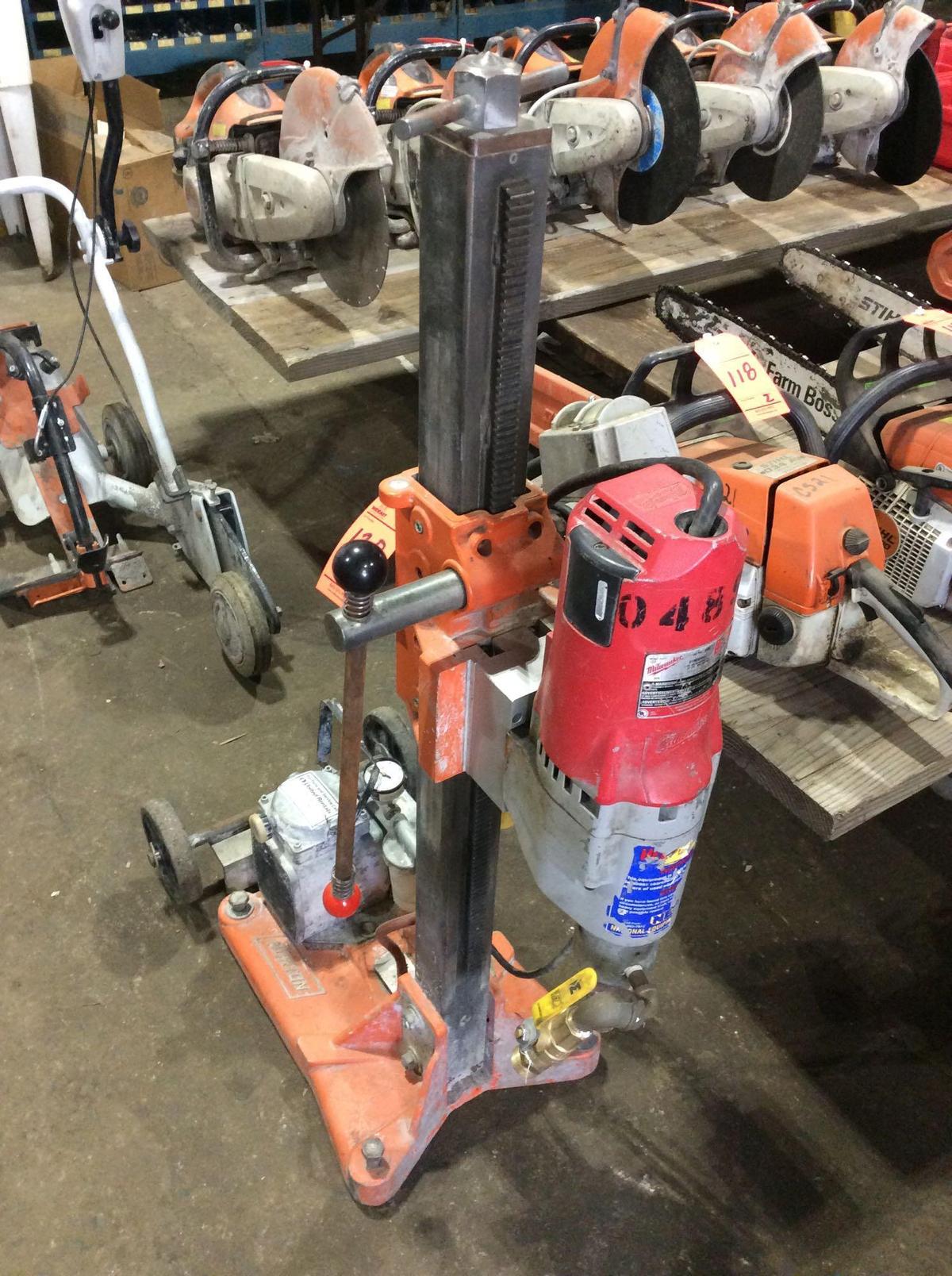 Norton Clipper DR series core drill rig with vacuum pump, Milwaukee 4096 heavy duty DymoDrill