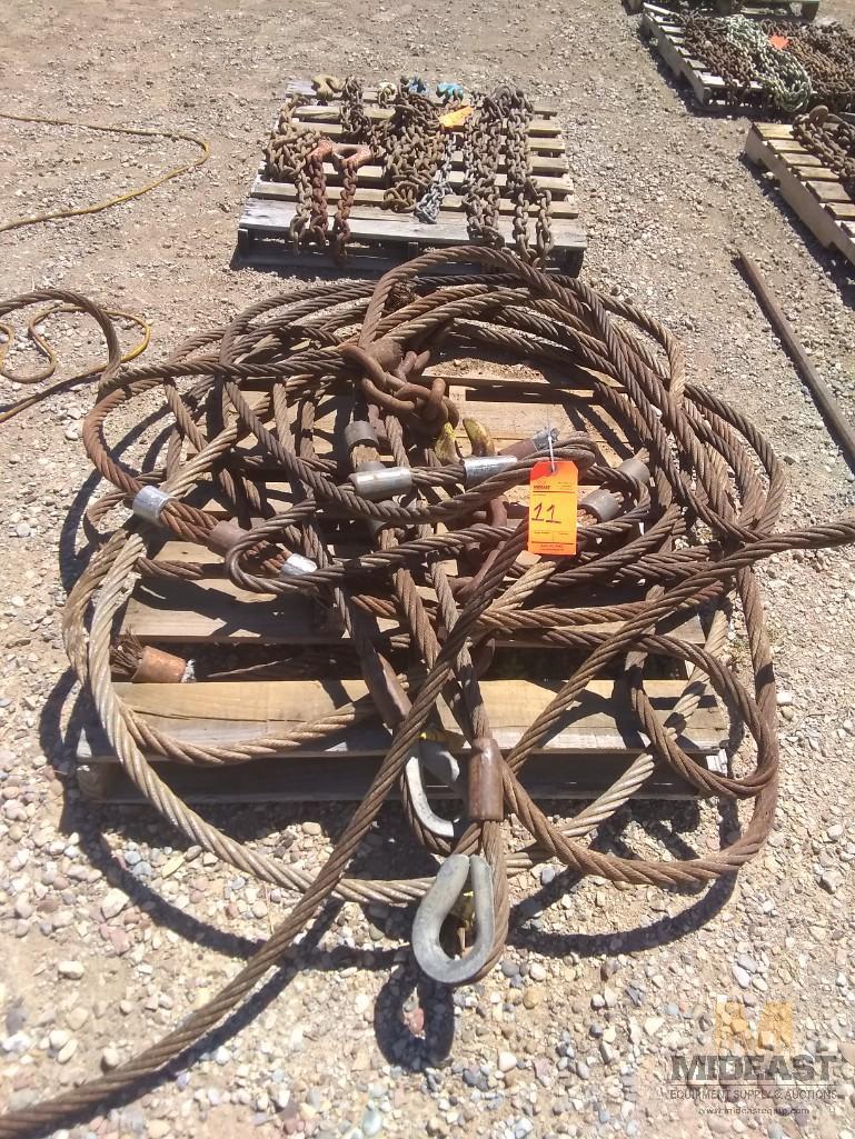 Skid Lot of Various Sized and Length Wire Rope Lifting Slings and Loops