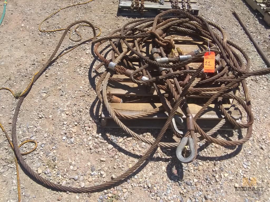 Skid Lot of Various Sized and Length Wire Rope Lifting Slings and Loops